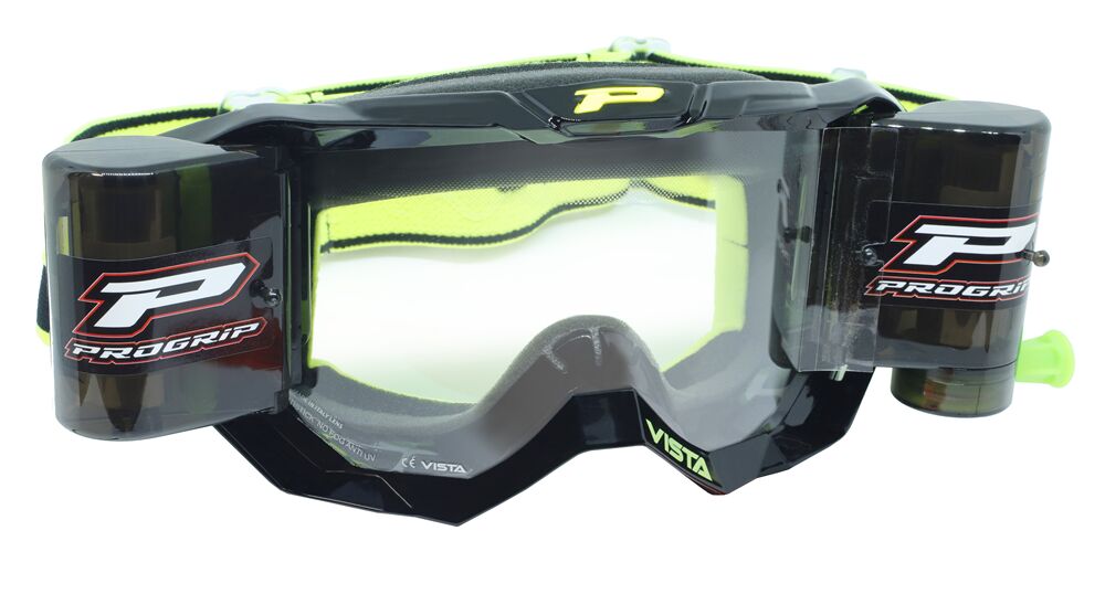 3303 Vista Goggles With XXL Roll-Off System. Free Clear Lens Included — Black| Fluorescent Green, One Size