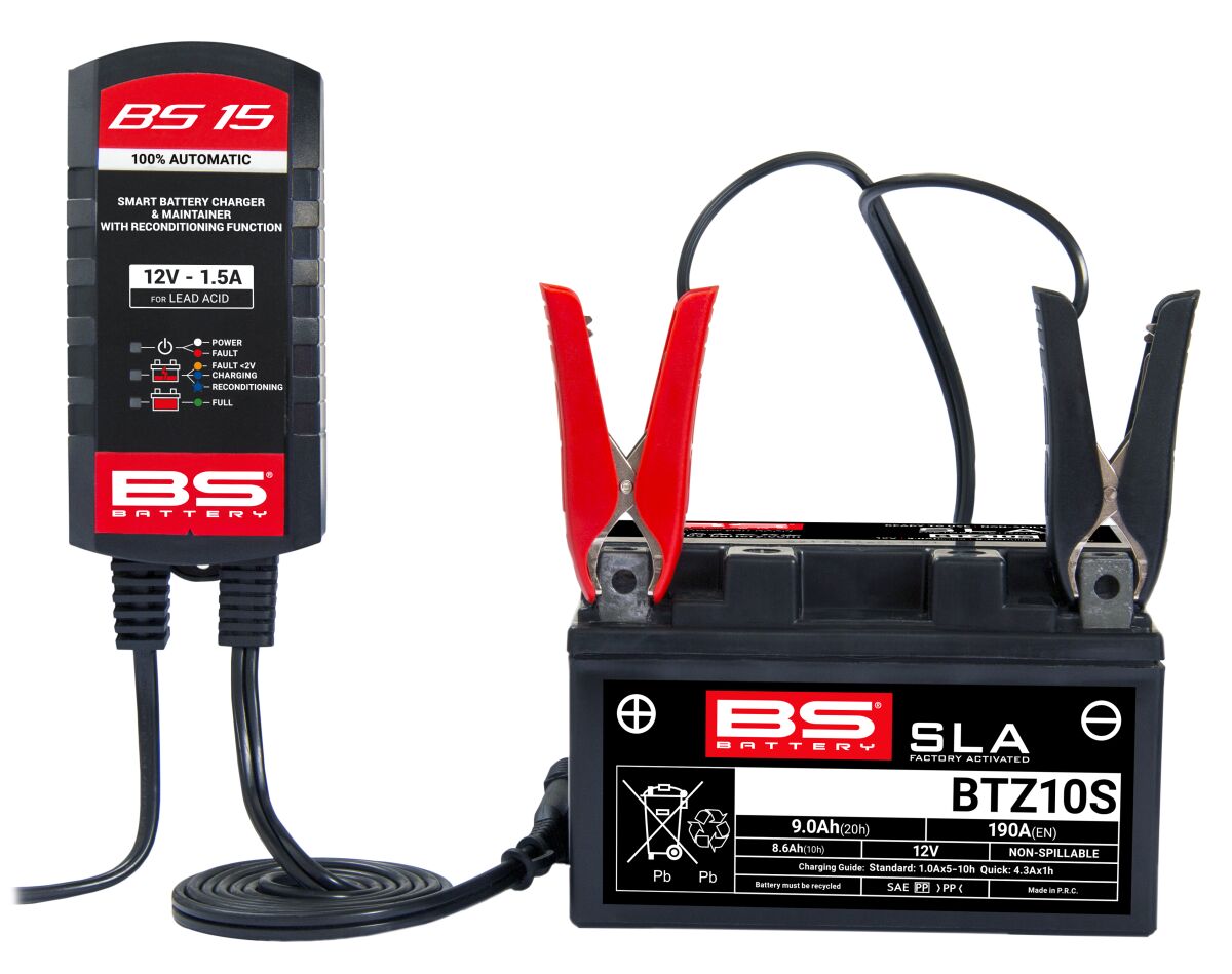 SMART Battery Charger & Maintainer with Reconditioning Function APRILIA; ARCTIC CAT; ARCTIC CAT (TEXTRON); BENELLI; BETA; BIMOTA; BMW; BUELL; CAGIVA; Can-Am; DERBI; DUCATI; ETON; EXPLORER; FANTIC; GAS GAS; GILERA; HERCULES; Honda; HUSABERG; HUSQVARNA; HYOSUNG; Harley Davidson; ITALJET; Kawasaki; KEEWAY; KTM; KYMCO; MAICO; MALAGUTI; MASH; MBK; MZ; PEUGEOT; PIAGGIO; Polaris; RED MOTO; RIEJU; ROYAL ENFIELD; SHERCO; SUZUKI; SWM; SYM; TRIUMPH; VESPA; Yamaha — Selected Models; See Fitment